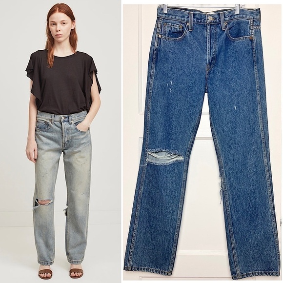 NWT RE/DONE 90s High Waist Destroyed Denim Straight Leg Relaxed Grunge Jean 26 - Picture 1 of 7